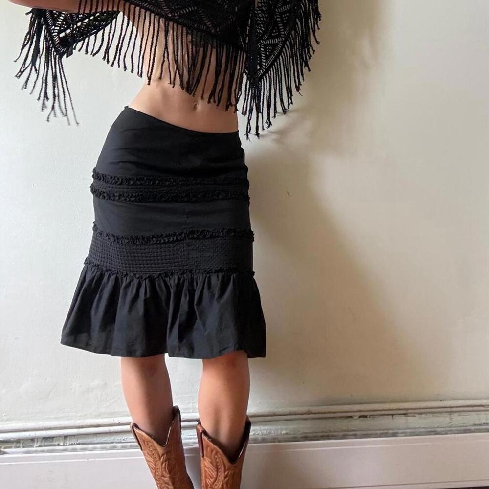 Vintage Cotton Ruffle Midi Skirt — S